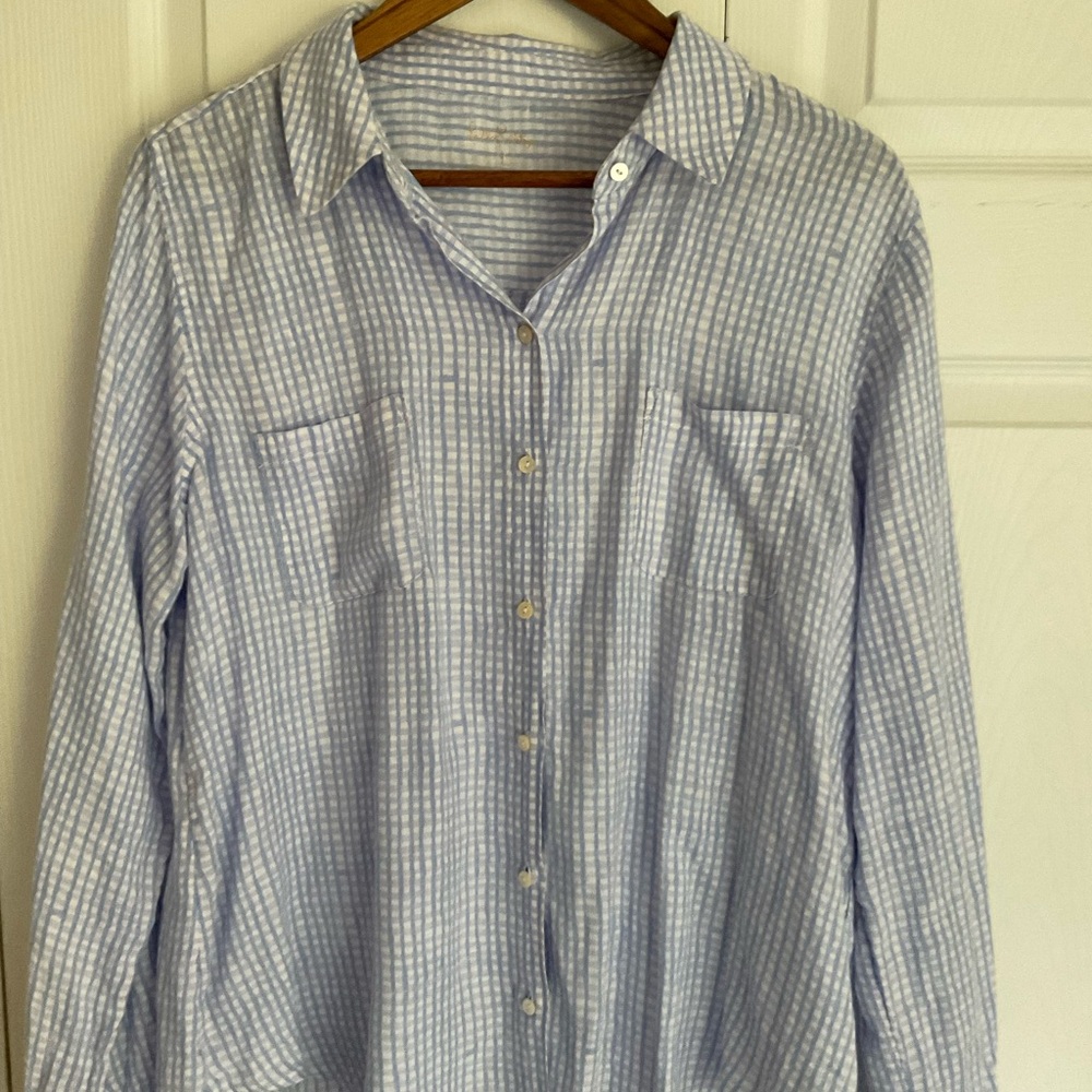 Lilly Pulitzer Linen Light Blue Checkered women’s Shirt